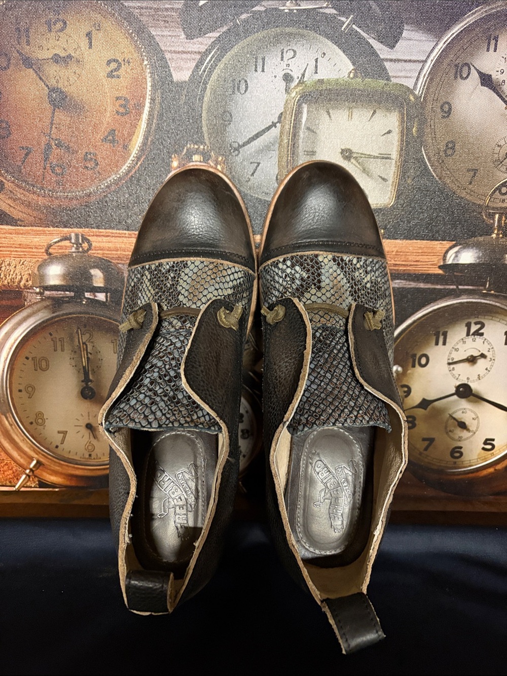 Freebird by Steven Black & Tan Slip-On Ankle Boots with Snakeskin Detail